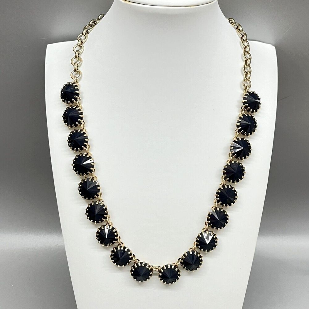 J.Crew Venus Flytrap Necklace Midnight Blue Prong Set Rivoli Stones Faceted